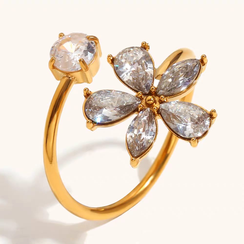 Crystal Flower Open Ring