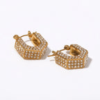 Hexagon Crystal Gold Hoop Earrings