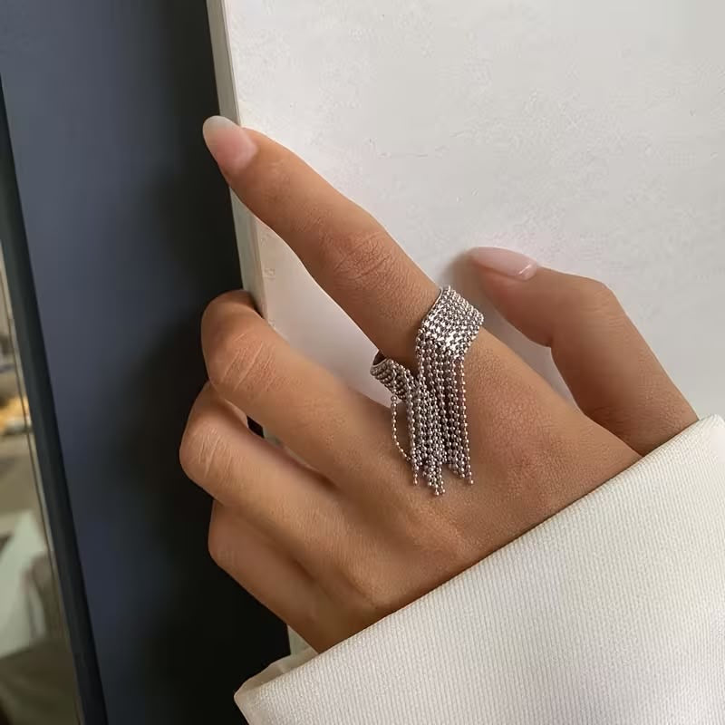 Beaded Tassel Statment Ring