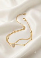 Gold Double Layer Heart Charm Bracelet
