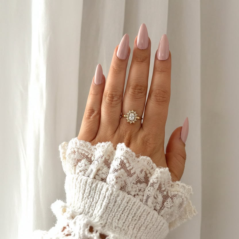 Gold Floral Halo Ring Adjustable