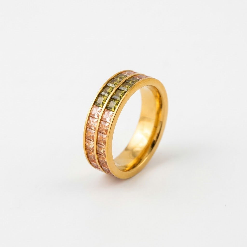 Double Row CZ Gold Band Ring