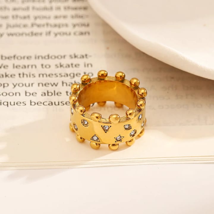 Gold Chunky Beaded Crown Ring
