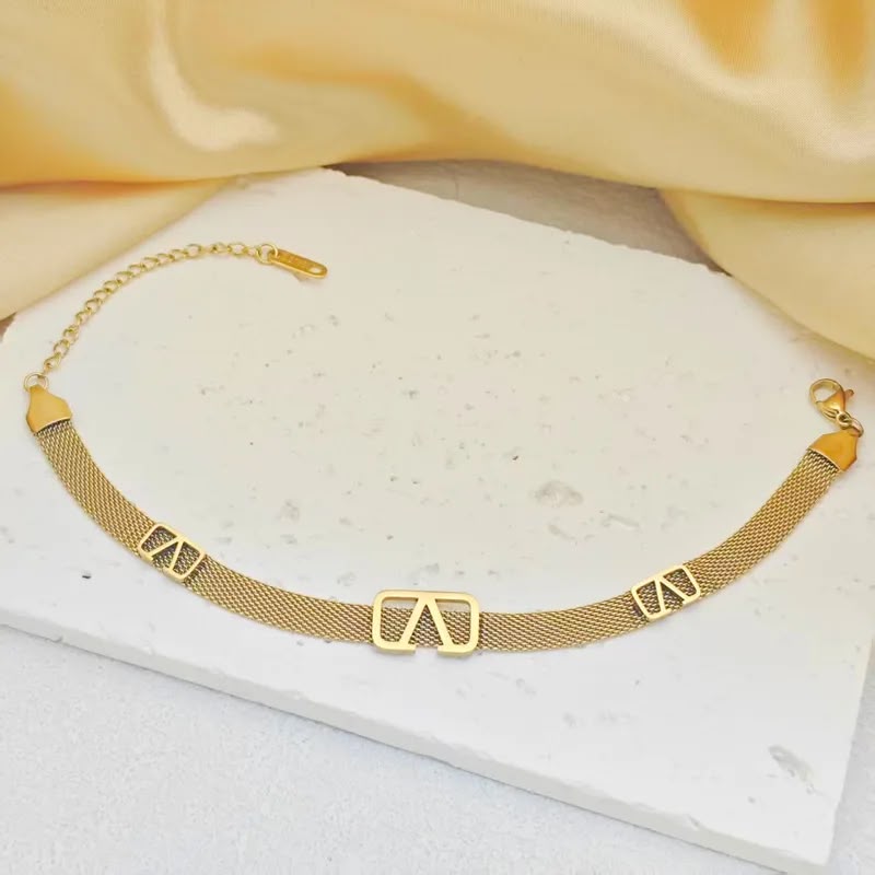 Gold Mesh Bracelet 18K Plated Minimal Logo Bracelet