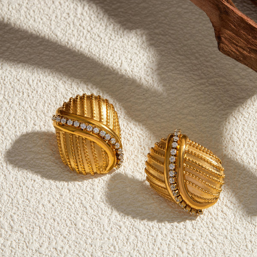 Gold Twisted Ribbed Stud Earring