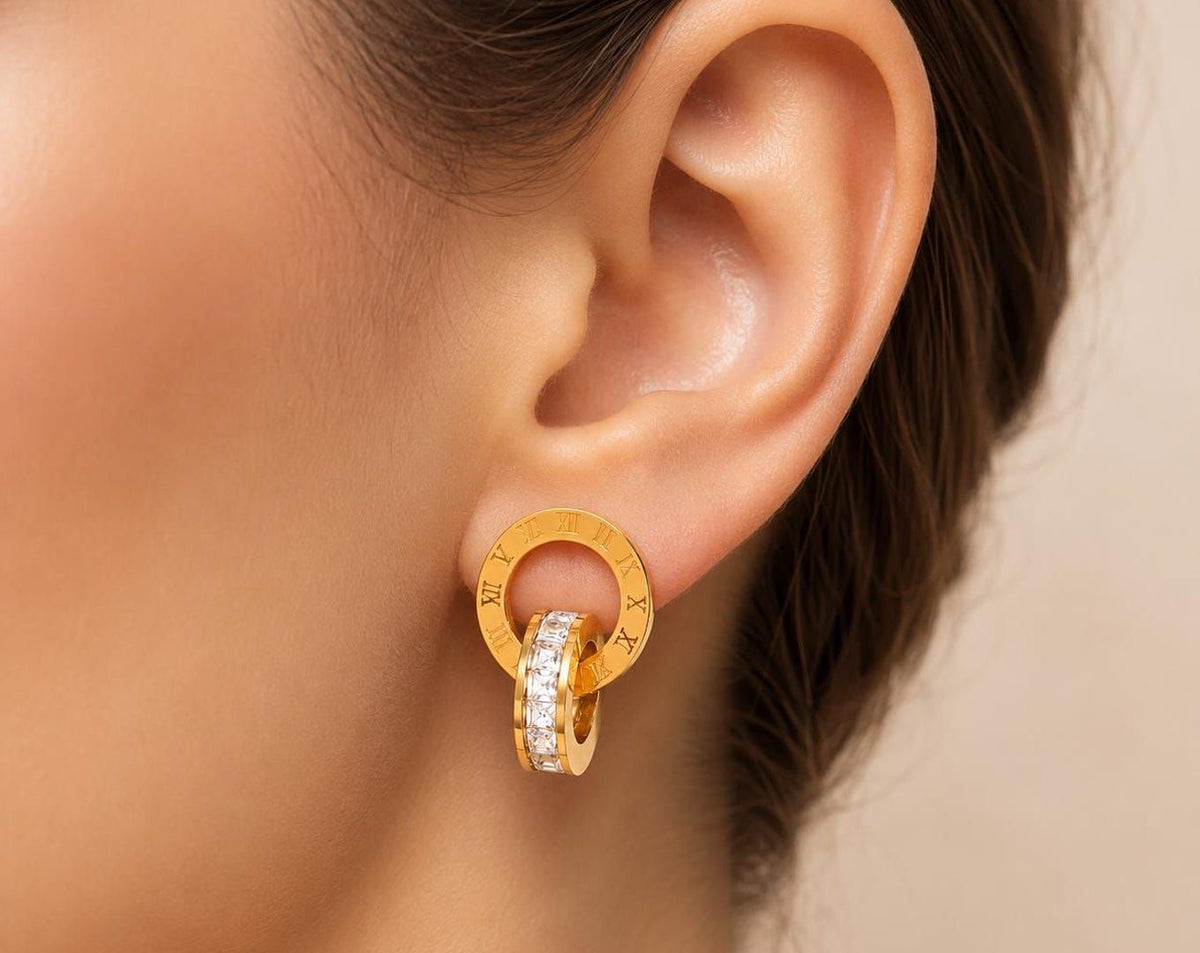 Roman Numeral Double Ring Earrings