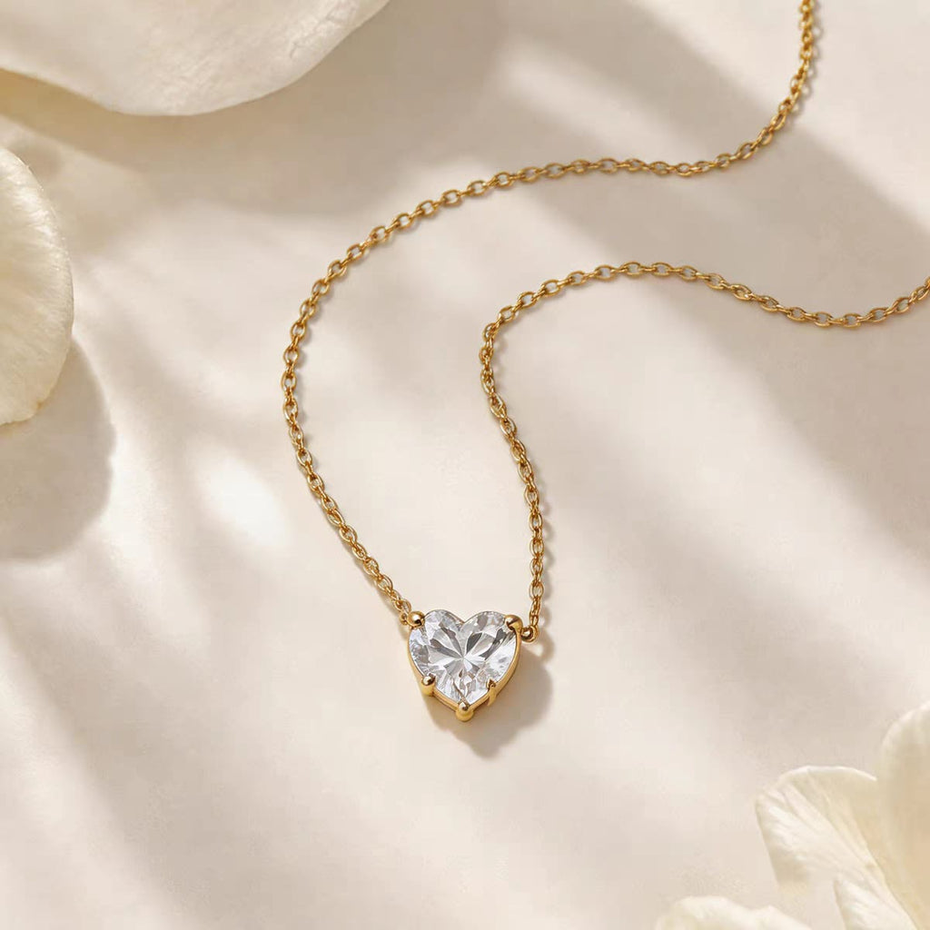 Gold Heart Crystal Pendant Necklace