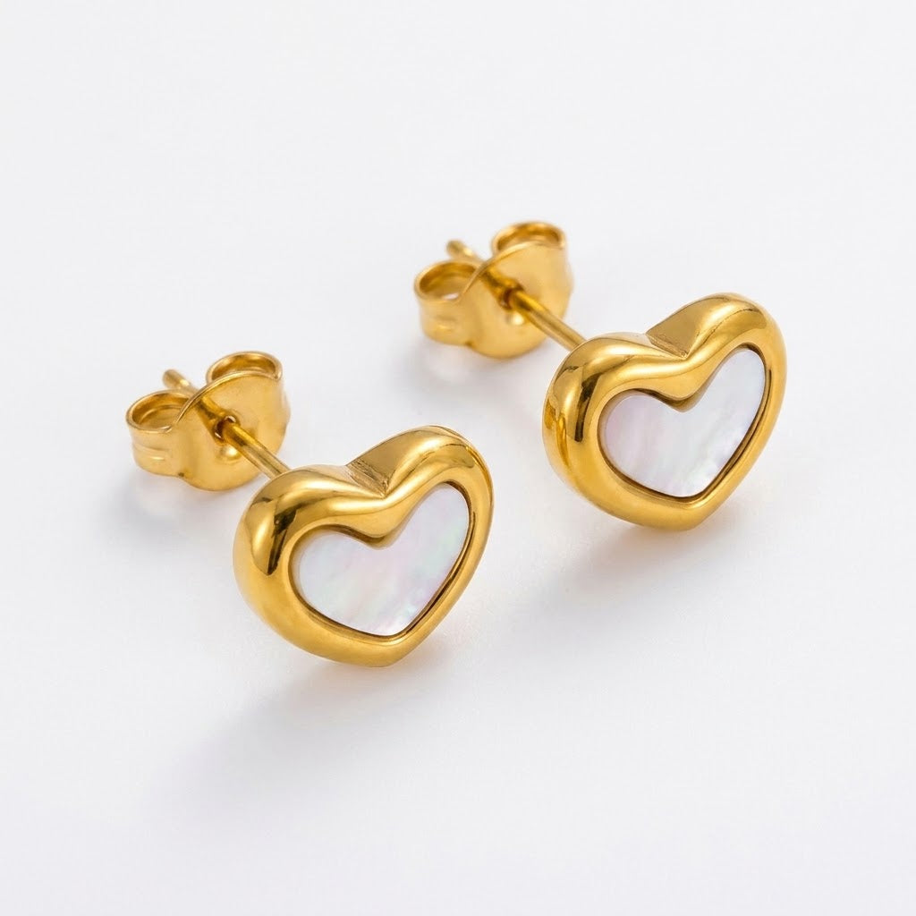 Mother of Pearl Heart Stud Earrings