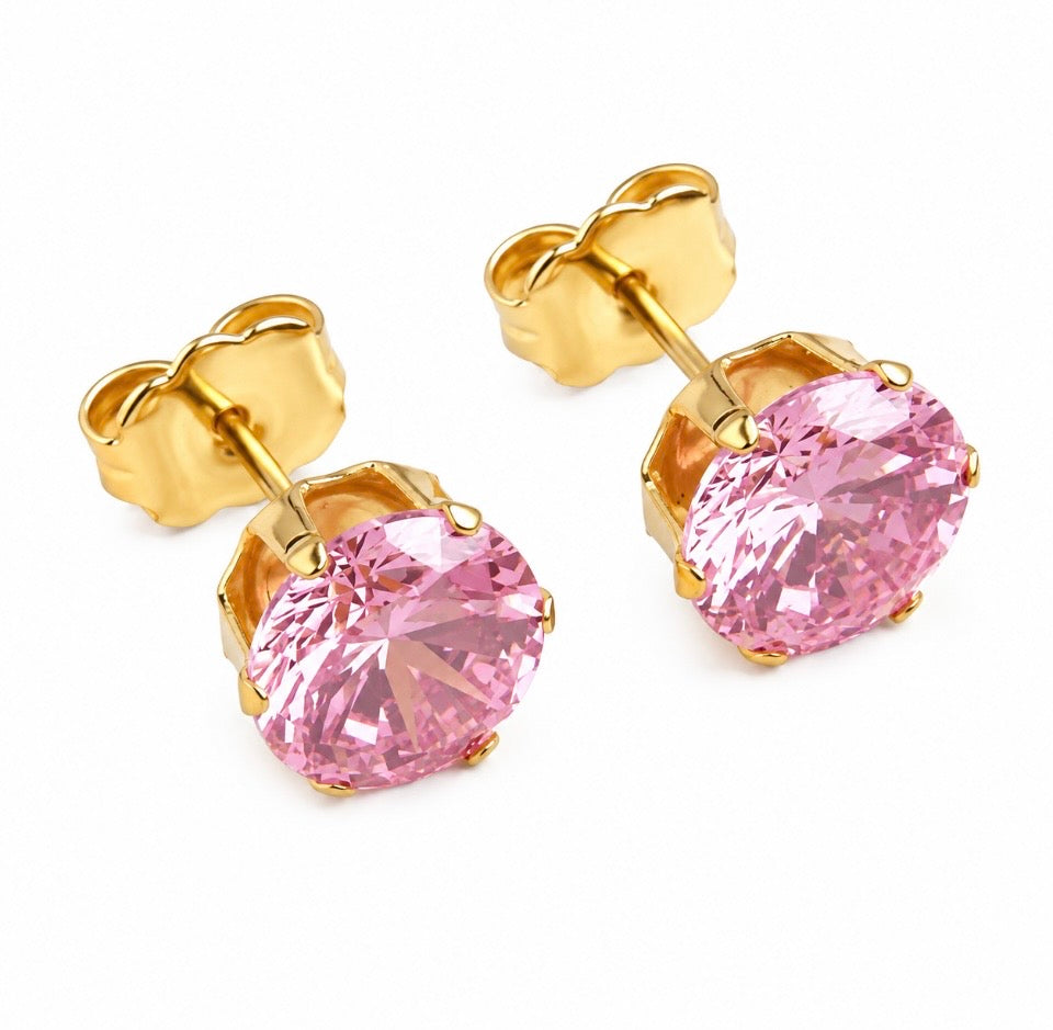 Pink Solitaire Stud Earrings