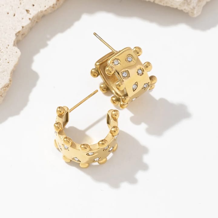 Gold Chunky Beaded Hoop Earrings