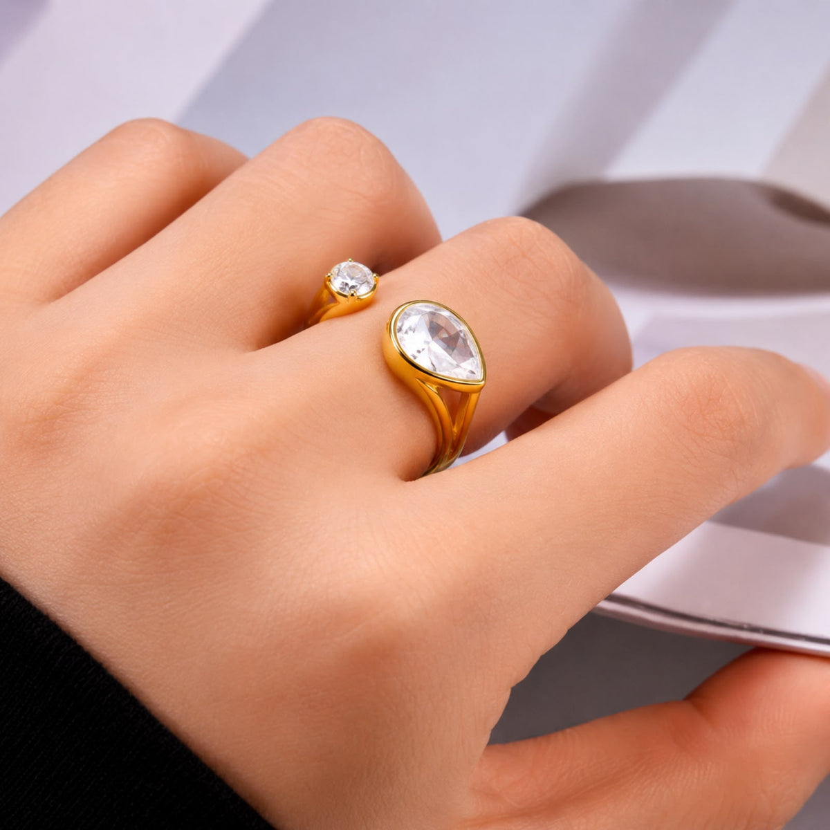 Gold Pear Cut Zircon Open Ring