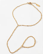 Gold Textured Hand Chain Bracelet with Finger Ring