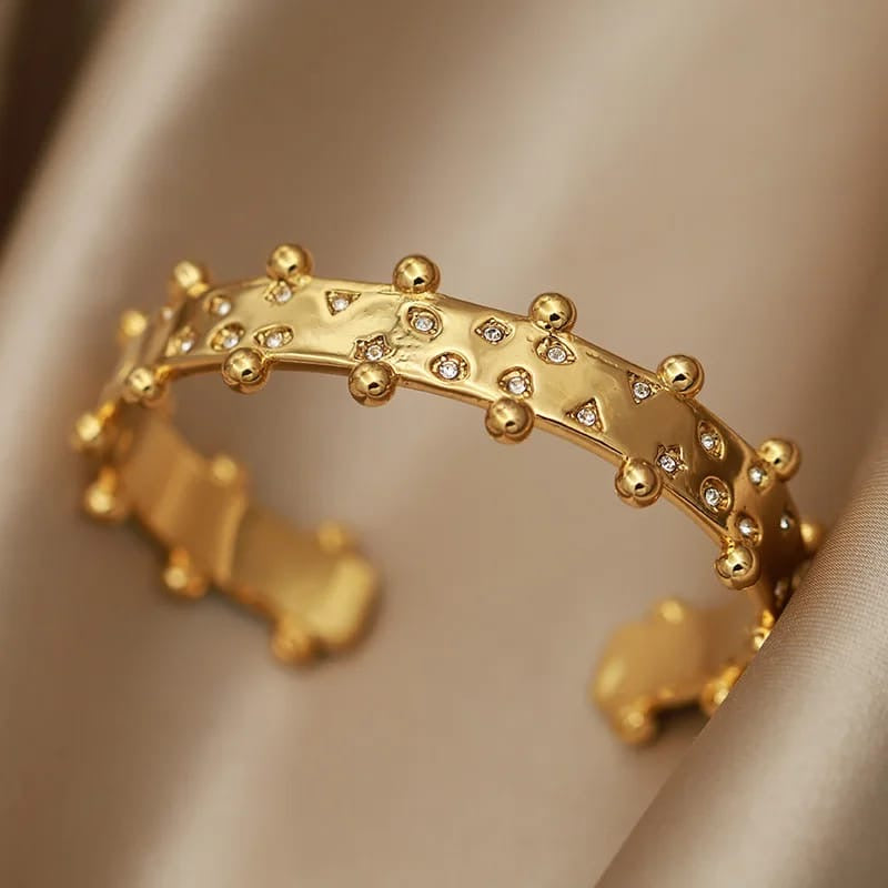 Gold Chunky Beaded Cuff Bracelet