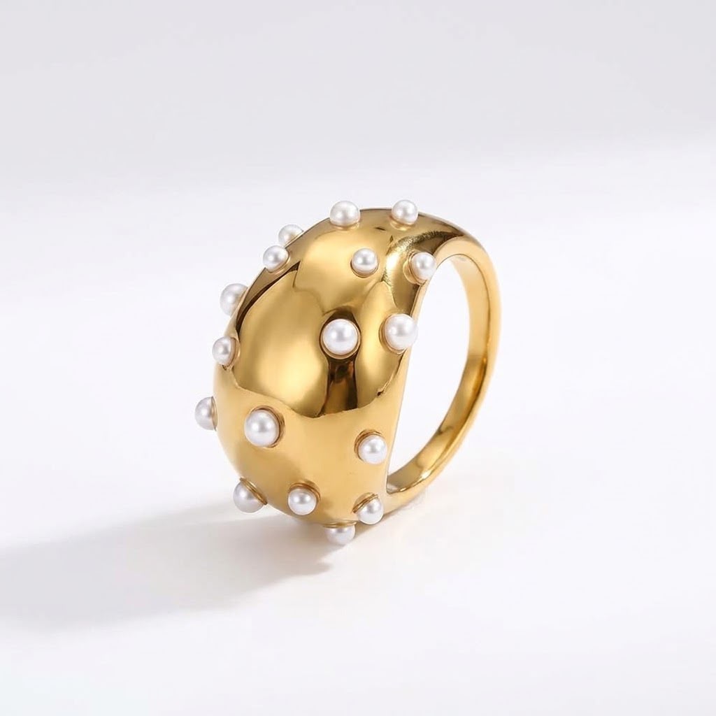 Chunky Gold Pearl Adjustable Ring