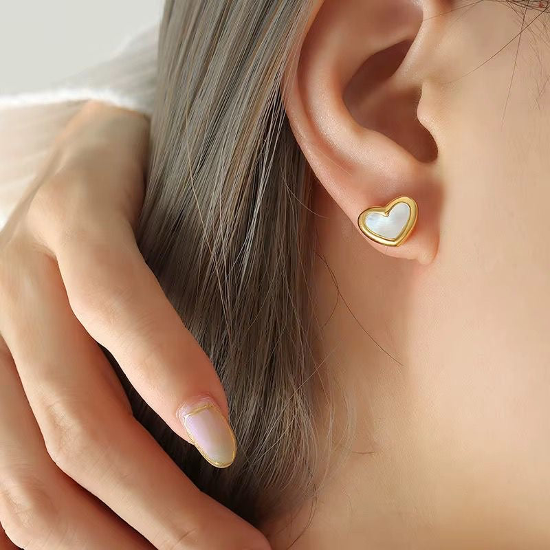 Mother of Pearl Heart Stud Earrings
