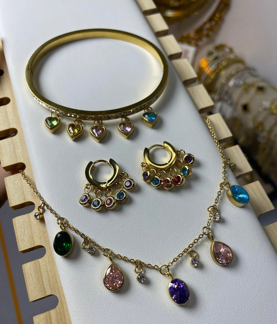 Multicolor Crystal Charm Combo Set