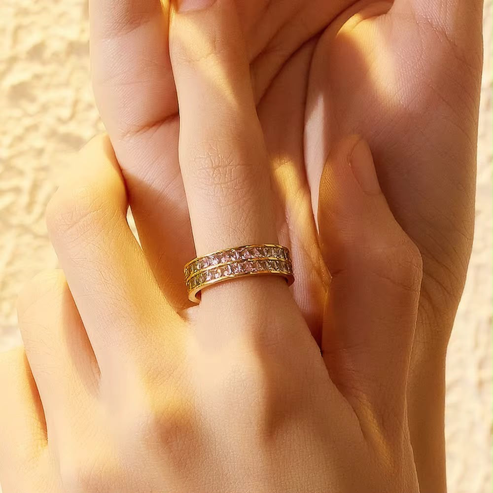 Double Row CZ Gold Band Ring