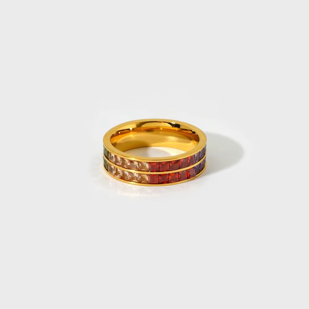 Double Row CZ Gold Band Ring