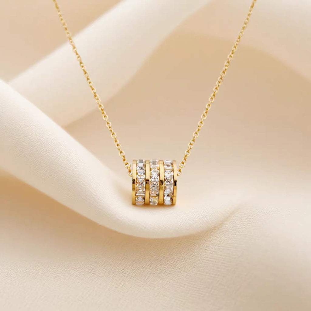 Gold Crystal Barrel Pendant Necklace