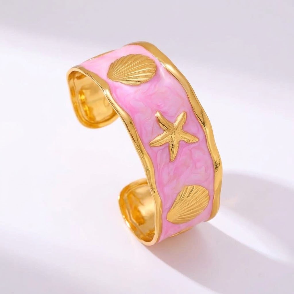 Ocean Shell Enamel Cuff Bracelet