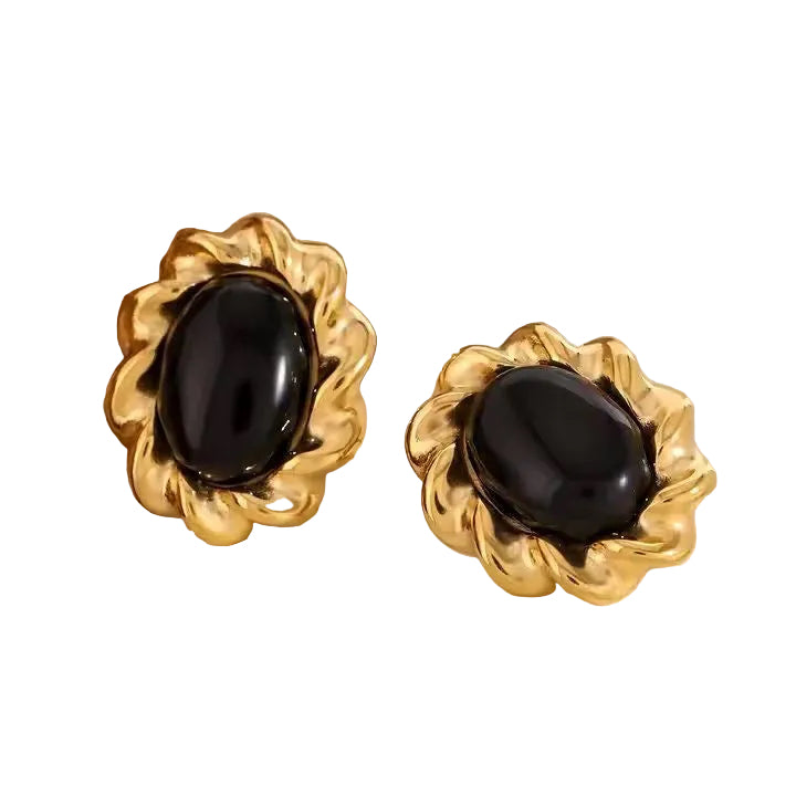 Vintage Black Oval Earrings