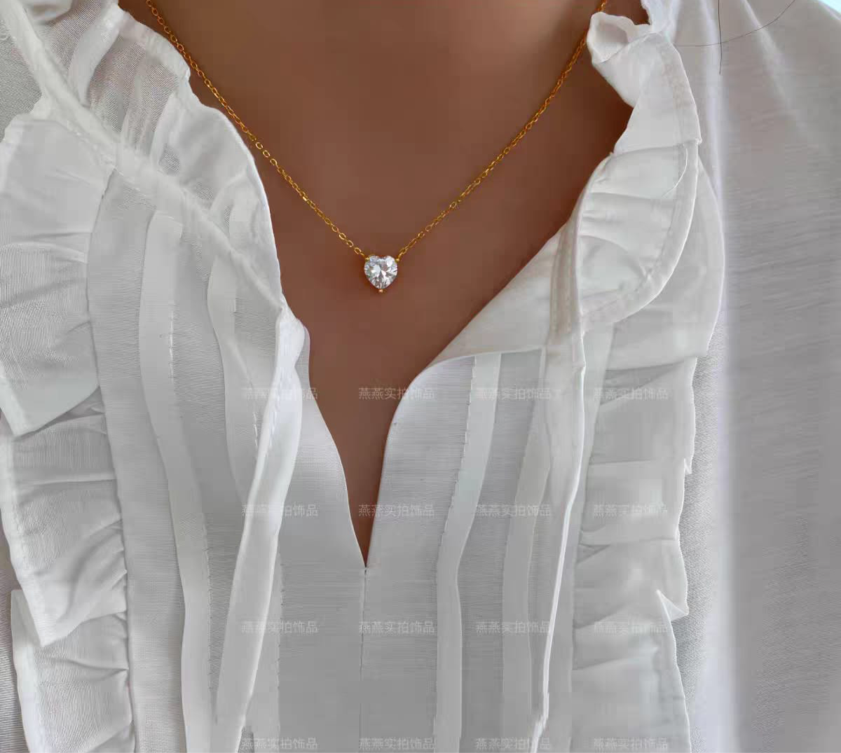 Gold Heart Crystal Pendant Necklace