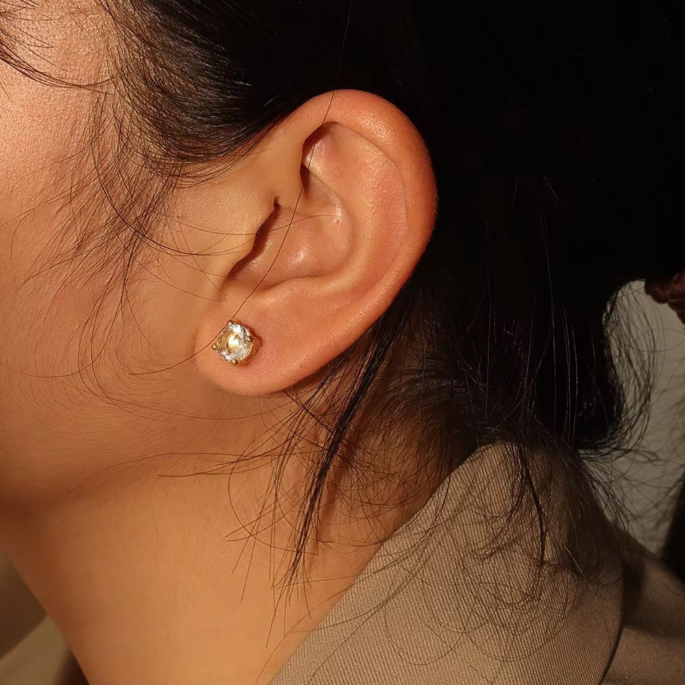 Pink Solitaire Stud Earrings