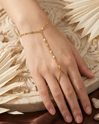 Gold Textured Hand Chain Bracelet with Finger Ring