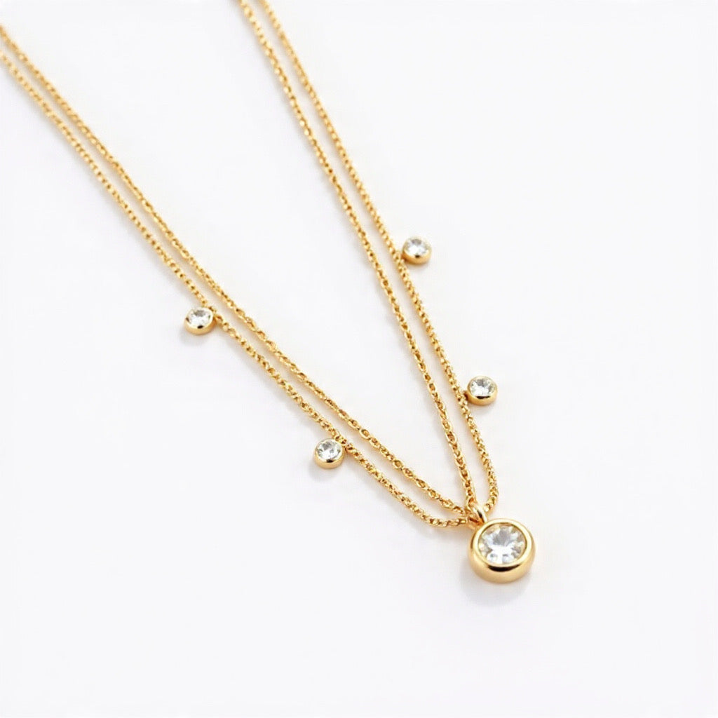 Gold Double Layer Crystal Necklace