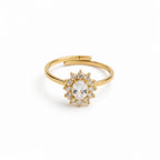 Gold Floral Halo Ring Adjustable