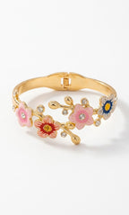 Floral Enamel Gold Hand Cuff