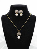 Gold Pearl & Crystal Sunburst Pendant Set