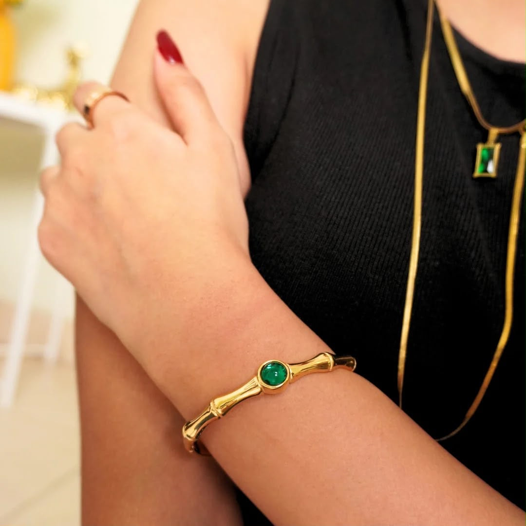 Stainless Steel Luxury Emerald Hand Cuff