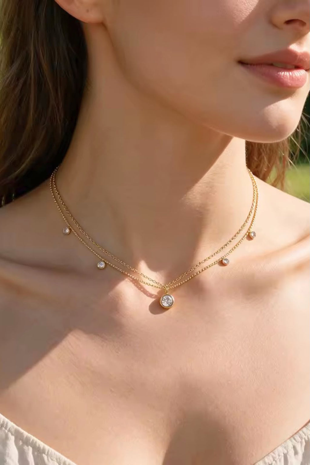 Gold Double Layer Crystal Necklace