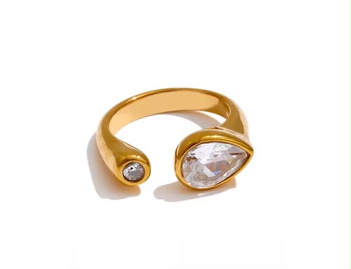 Gold Pear Cut Zircon Open Ring