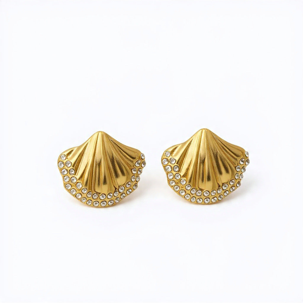 Gold Shell Shape Zircon Stud Earring