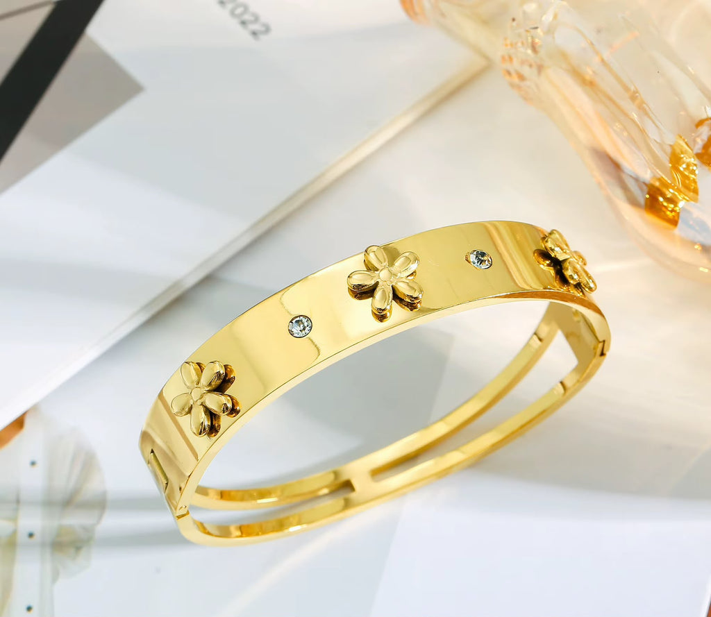 Gold Flower Cuff Bangle