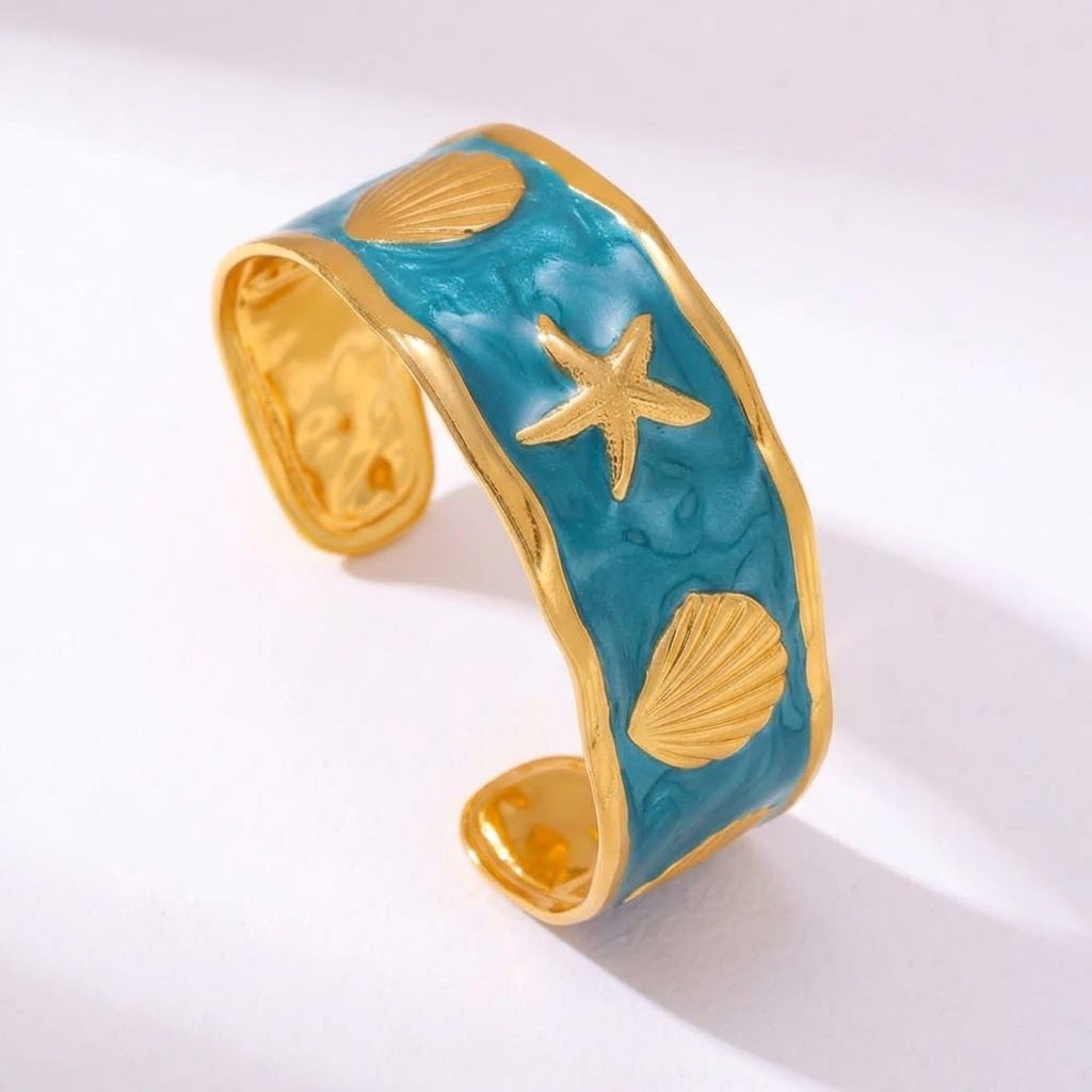 Ocean Shell Enamel Cuff Bracelet
