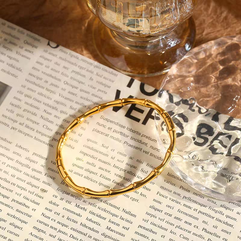 Gold Bamboo Segmented Bangle Bracelet