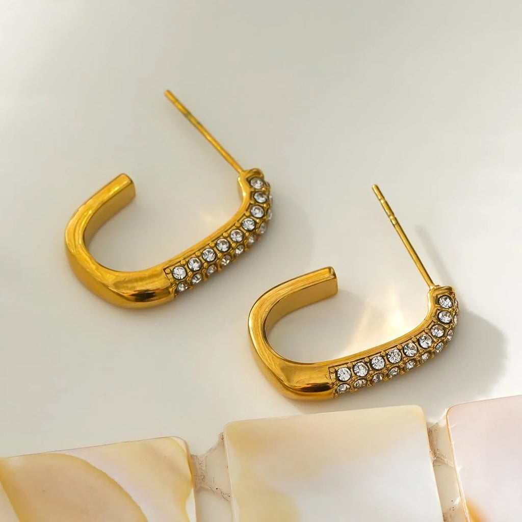 Gold Pave Crystal J-Hoop Earrings