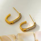 Gold Pave Crystal J-Hoop Earrings