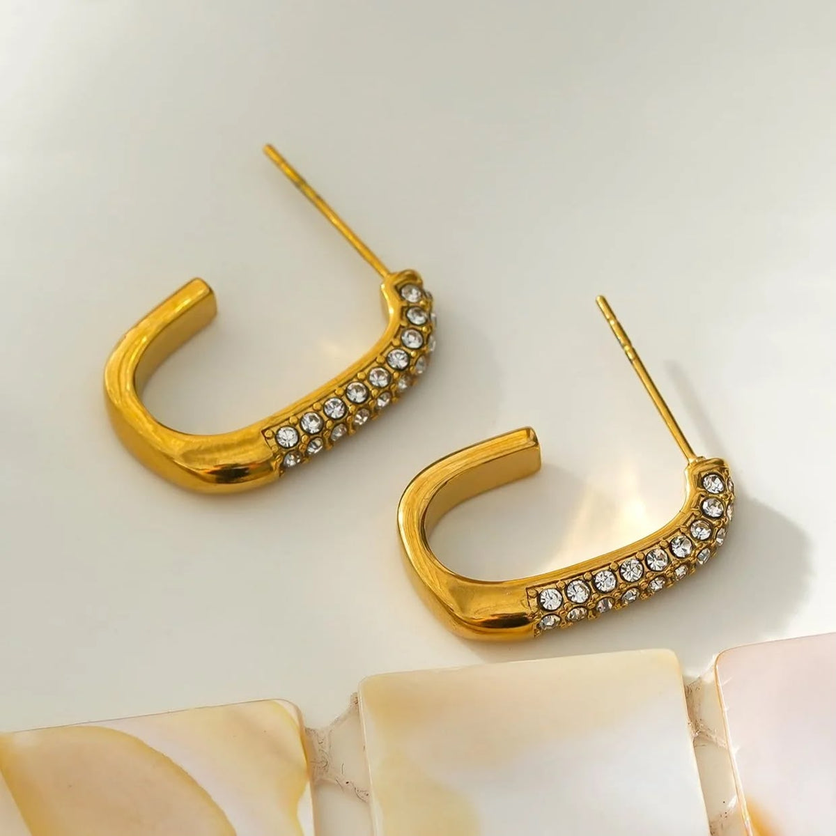 Gold Pave Crystal J-Hoop Earrings