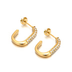 Gold Pave Crystal J-Hoop Earrings