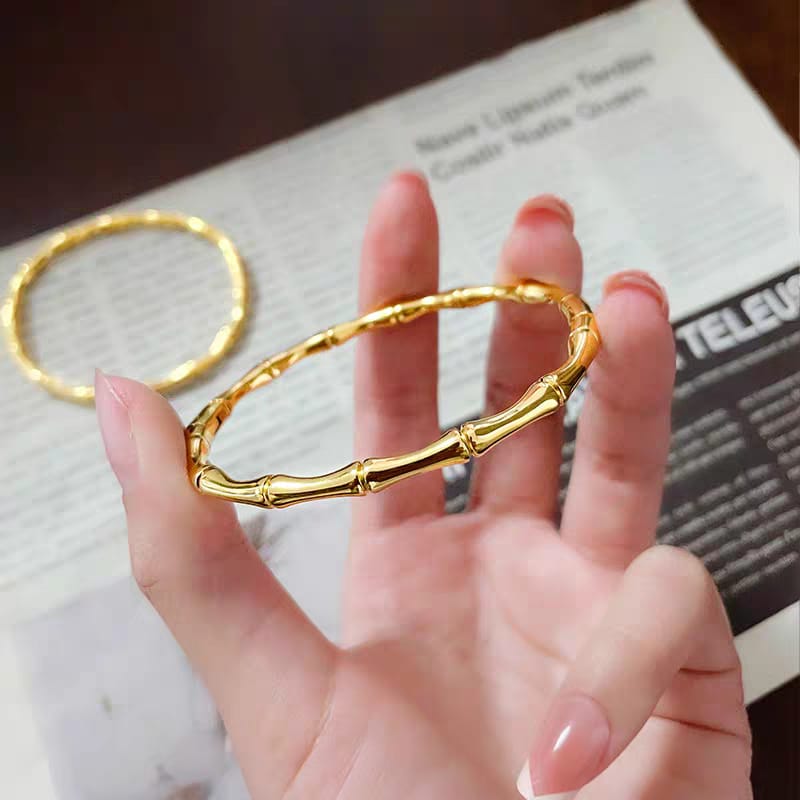 Gold Bamboo Segmented Bangle Bracelet