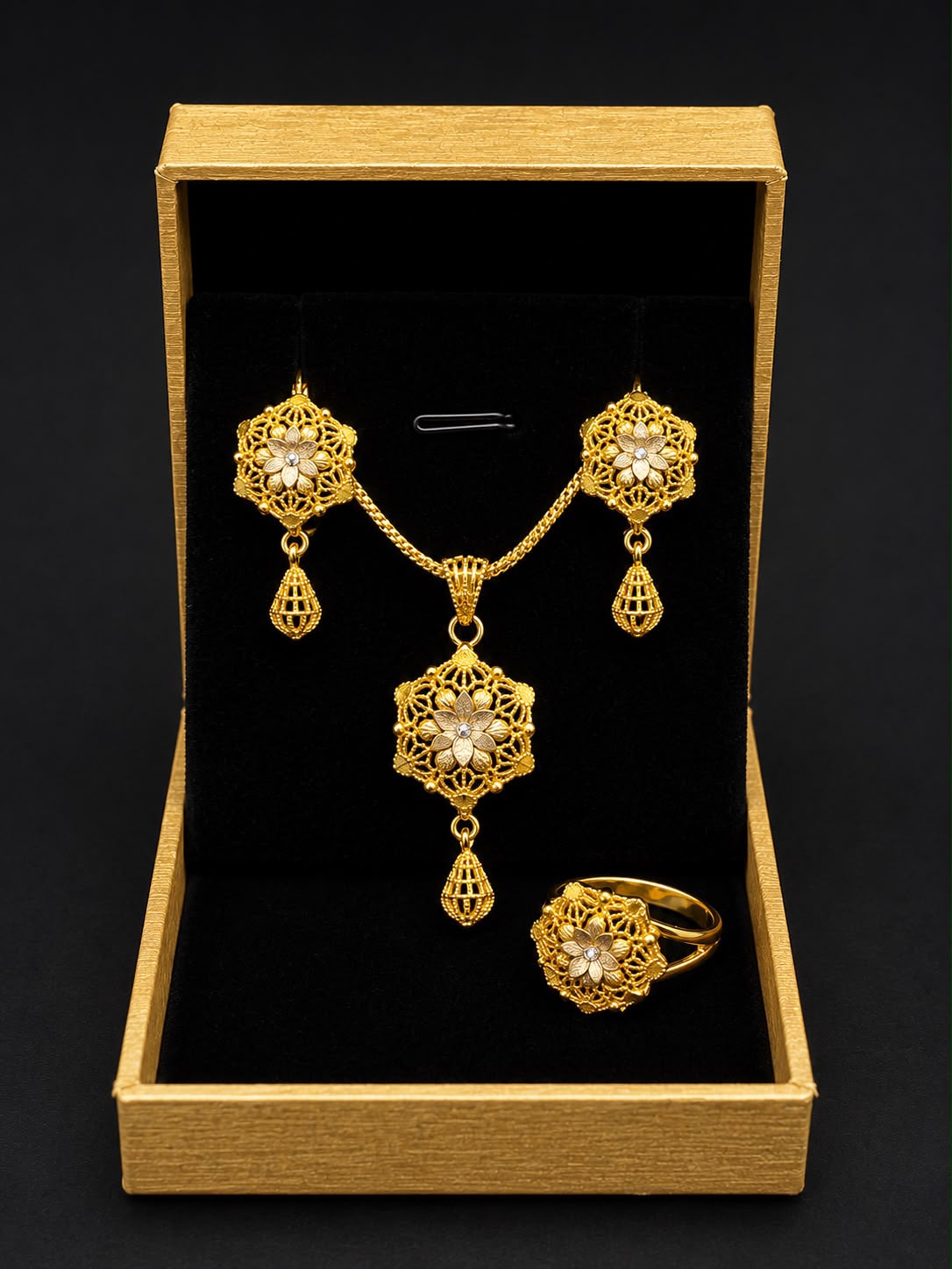 Gold Plated Floral Filigree Pendant Set