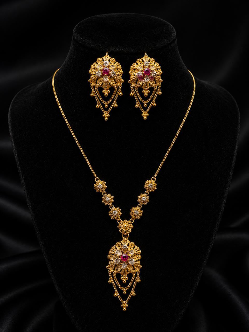 Gold Plated Necklace with Ruby Red Stone