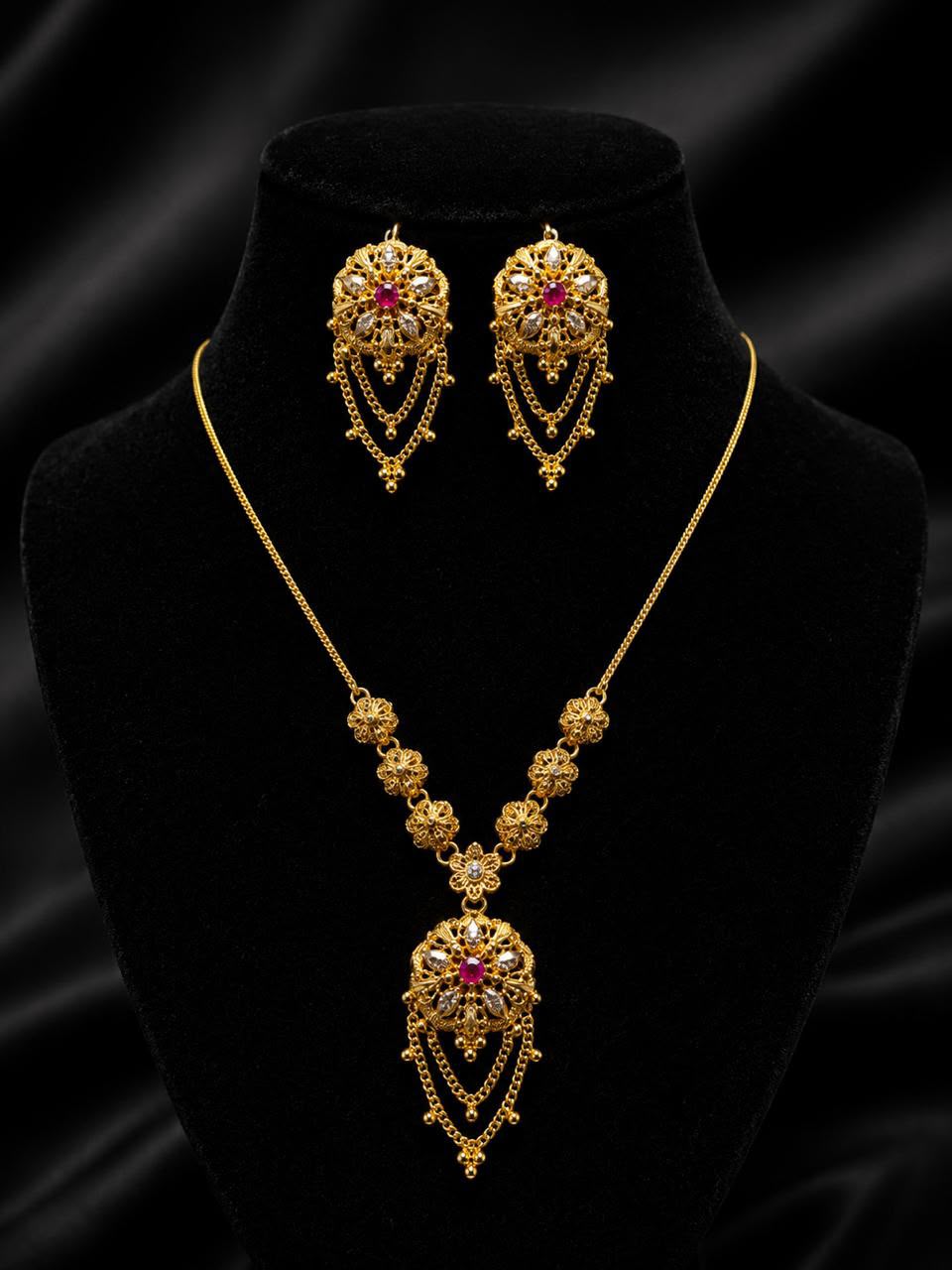 Gold Plated Necklace with Ruby Red Stone