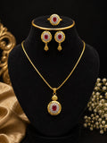 Gold Plated Oval Ruby Pendant Set